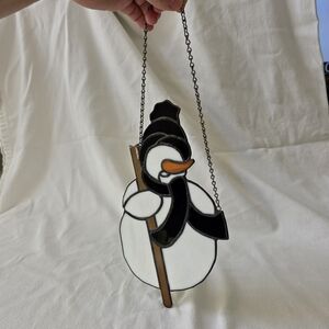Stained Glass Suncatcher Snowman Window Hanging Decor